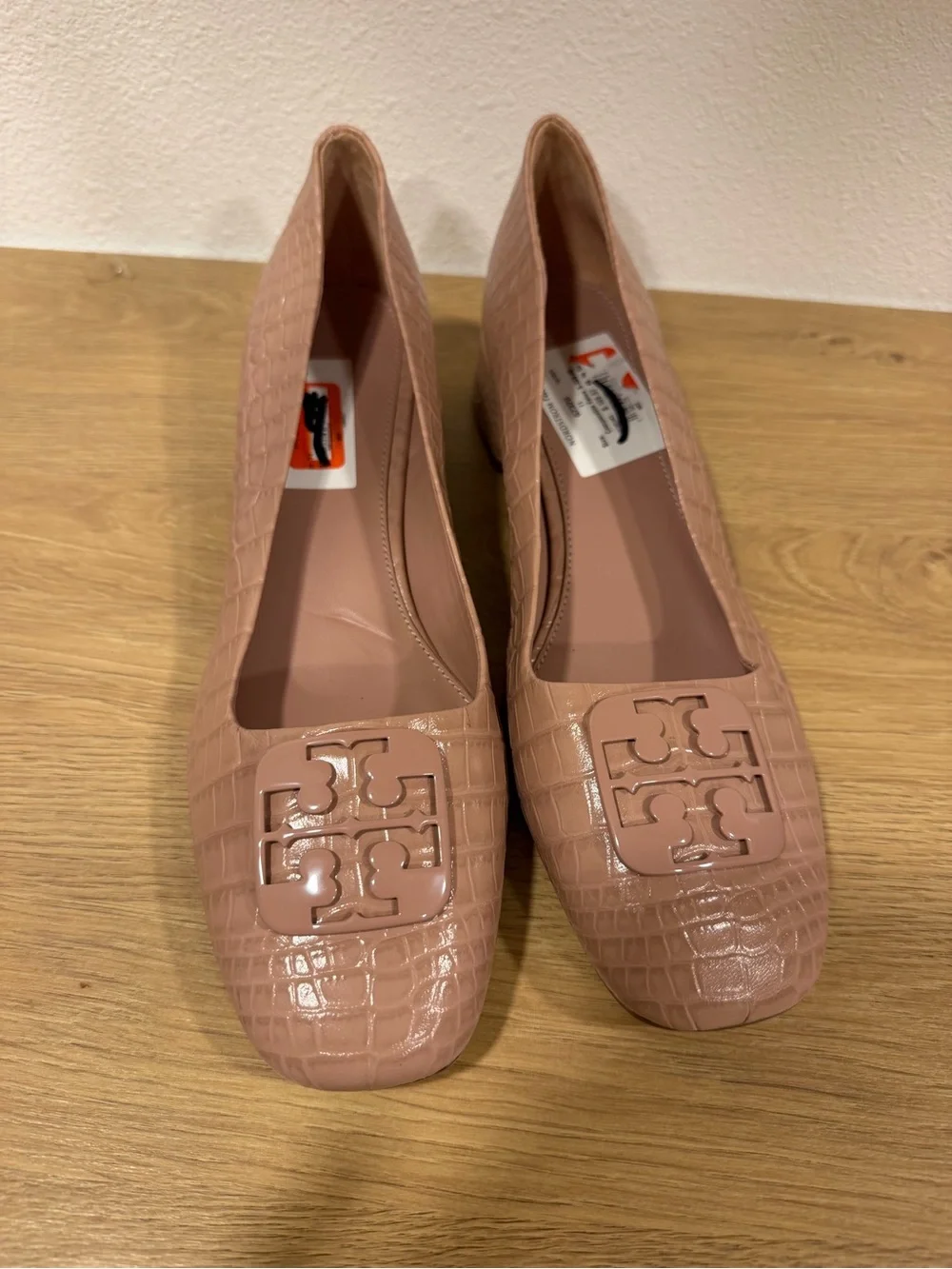 Tory Burch Blush Croc-Embossed Logo Flats